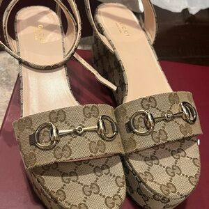 Gucci Brown Monogram Platform Sandals
